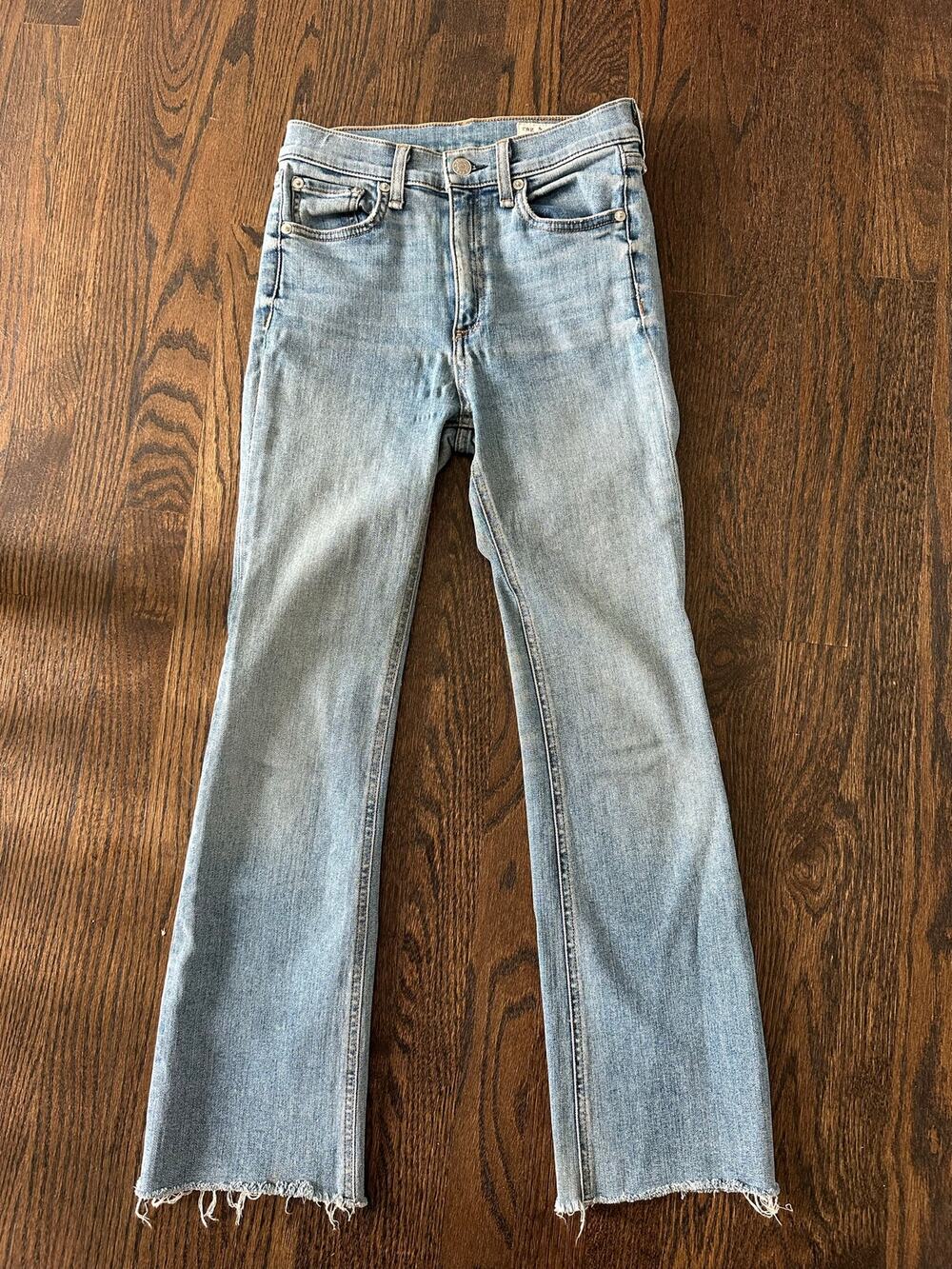 Rag & Bone Levee Cropped Flare Jeans Light Wash Raw Hem Size 24